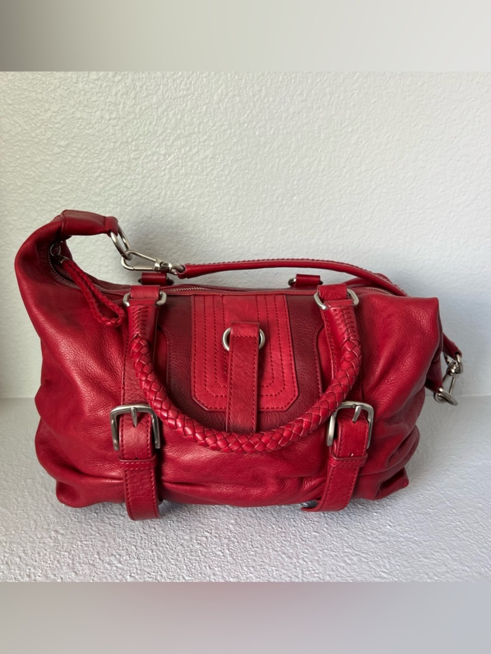 The Sak Red Braided-Handle Leather Satchel